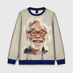 Свитшот детский Портрет Хаяо Миядзаки, цвет: 3D-синий