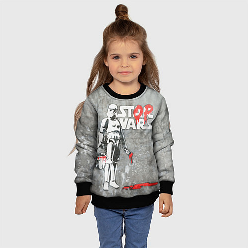 Детский свитшот Banksy - stop wars / 3D-Черный – фото 4