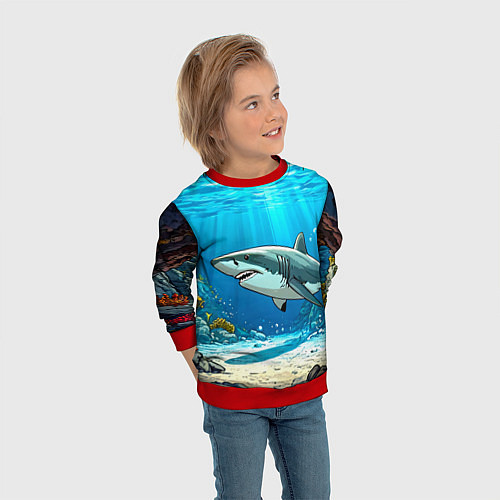 Детский свитшот Акула в океане / 3D-Красный – фото 3