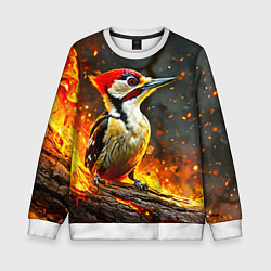 Свитшот детский Дятел в огне, цвет: 3D-белый