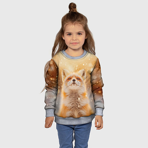 Детский свитшот Рыжая довольная лисица / 3D-Меланж – фото 4