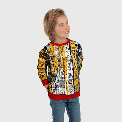 Детский свитшот Cyberpunk pattern yellow / 3D-Красный – фото 3
