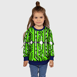 Свитшот детский Чёрно-зелёные техно полосы на белом фоне, цвет: 3D-синий — фото 2