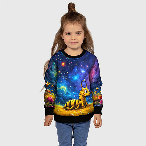 Детский свитшот Гусеничка в космосе / 3D-Черный – фото 4