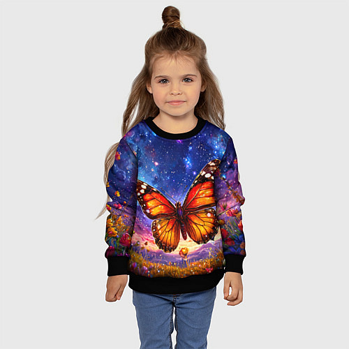 Детский свитшот Бабочка в космосе / 3D-Черный – фото 4