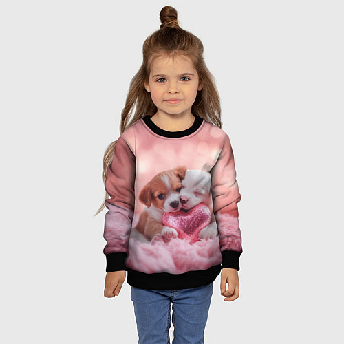 Детский свитшот Милые щенки и сердце / 3D-Черный – фото 4