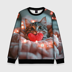 Свитшот детский Котик с сердечком, цвет: 3D-черный