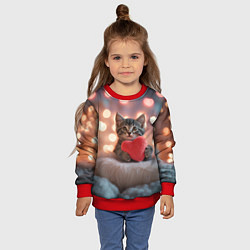 Свитшот детский Котенок поздравляет с днем святого Валентина, цвет: 3D-красный — фото 2