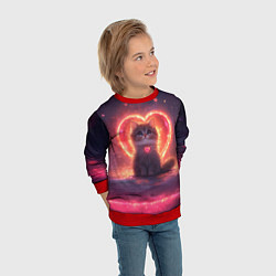 Свитшот детский Котенок и сердце из света, цвет: 3D-красный — фото 2
