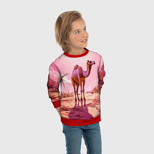 Детский свитшот Верблюд в розовой пустыне / 3D-Красный – фото 3