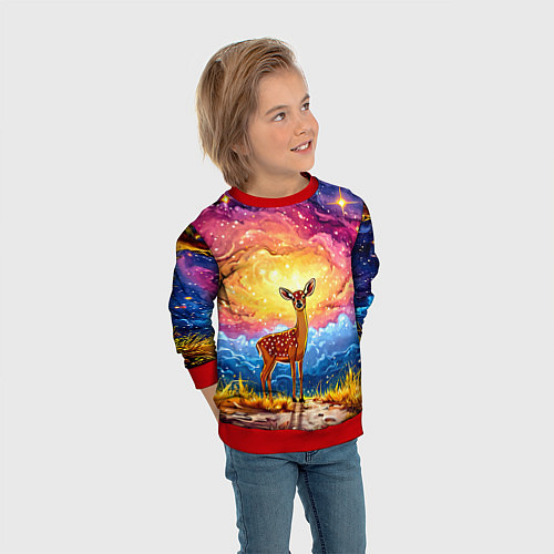 Детский свитшот Олень и космическое небо / 3D-Красный – фото 3
