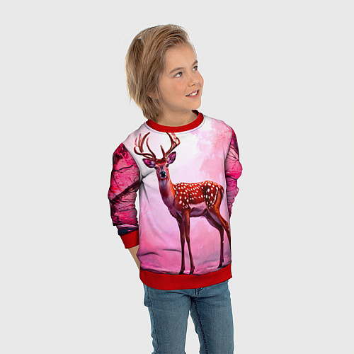 Детский свитшот Олень в розовом свете / 3D-Красный – фото 3