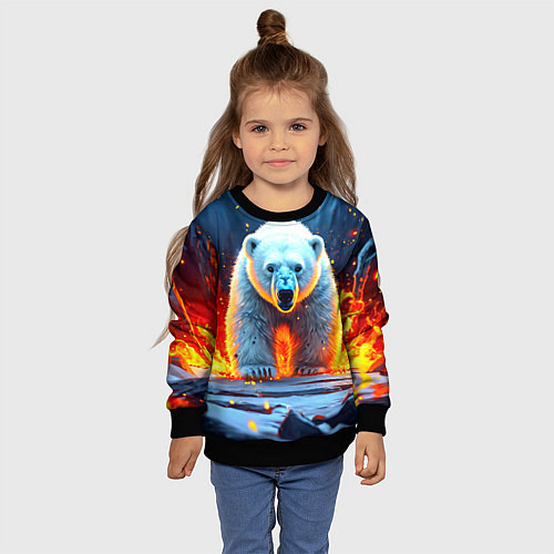 Детский свитшот Белый медведь в огне / 3D-Черный – фото 4