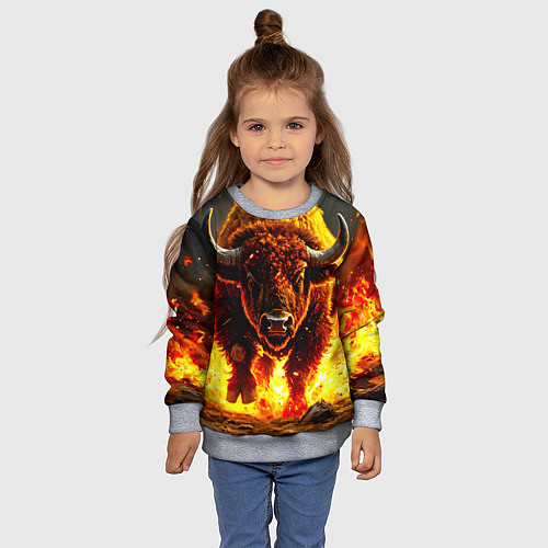 Детский свитшот Буйвол в огне / 3D-Меланж – фото 4