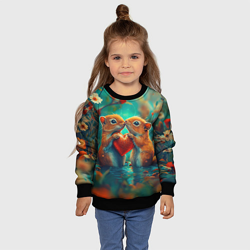 Детский свитшот Влюбленные белки держат сердце / 3D-Черный – фото 4