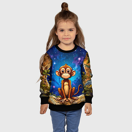 Детский свитшот Обезьянка в звездную ночь / 3D-Черный – фото 4