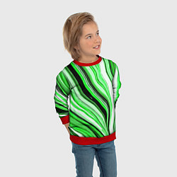 Свитшот детский Волнистые вертикальные чёрно-зелёные полосы, цвет: 3D-красный — фото 2
