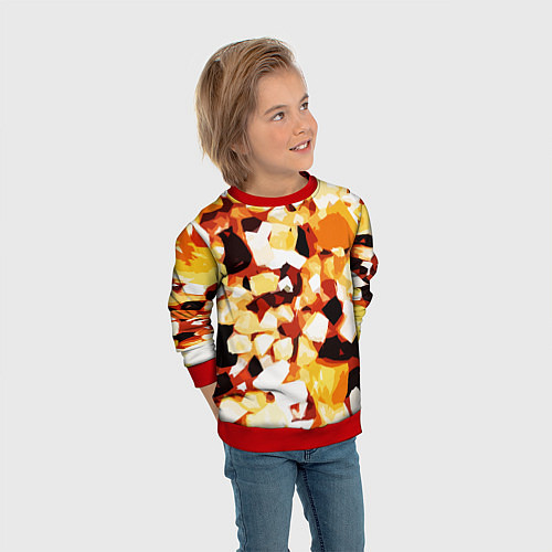 Детский свитшот Жёлто-белая абстракция на чёрном фоне / 3D-Красный – фото 3