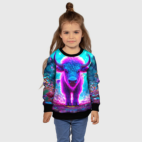 Детский свитшот Белый буйвол / 3D-Черный – фото 4
