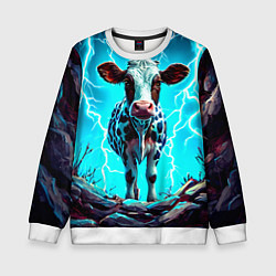 Свитшот детский Корова в разрядах молнии, цвет: 3D-белый