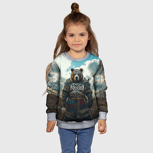 Детский свитшот Россия - медведь в поле / 3D-Меланж – фото 4