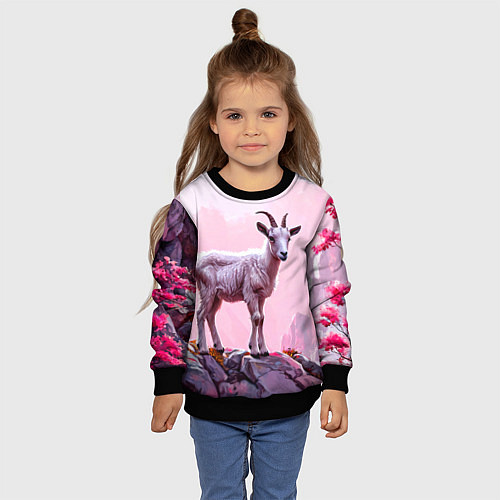 Детский свитшот Козлик в розовом свете / 3D-Черный – фото 4