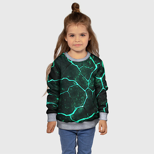 Детский свитшот Неоновые зеленые разломы / 3D-Меланж – фото 4