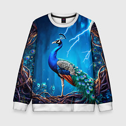 Свитшот детский Павлин и молния, цвет: 3D-белый