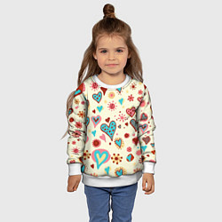 Свитшот детский Цветные сердечки, цвет: 3D-белый — фото 2