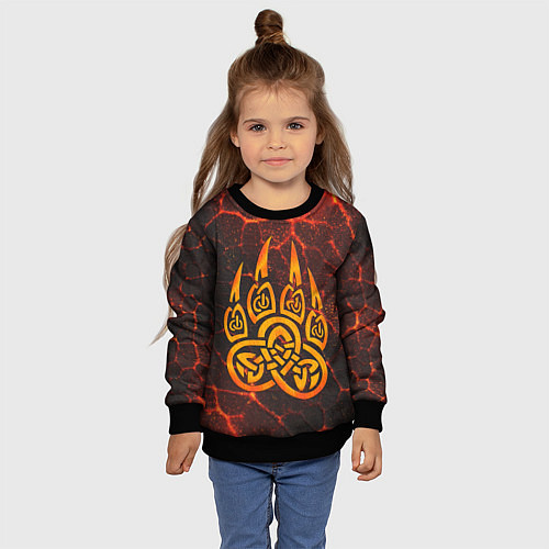 Детский свитшот Символ волчья лапа в огненной стихии / 3D-Черный – фото 4