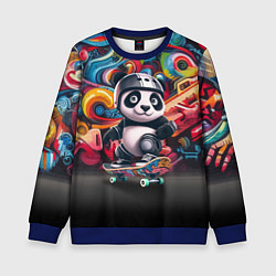 Свитшот детский Панда - крутой скейтбордист на фоне граффити, цвет: 3D-синий