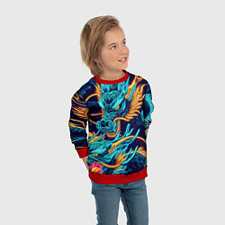 Свитшот детский Два неоновых дракона - ирезуми, цвет: 3D-красный — фото 2