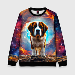 Свитшот детский Сенбернар в космосе, цвет: 3D-черный