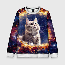 Свитшот детский Кошка шиншилла в космосе, цвет: 3D-белый