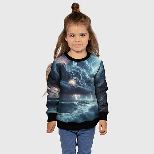 Детский свитшот Шторм на море - сверкание молний / 3D-Черный – фото 4