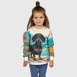 Свитшот детский Такса и пальма, цвет: 3D-белый — фото 2