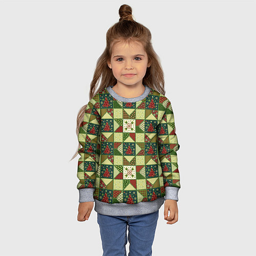 Детский свитшот Лоскутный рождественский узор / 3D-Меланж – фото 4