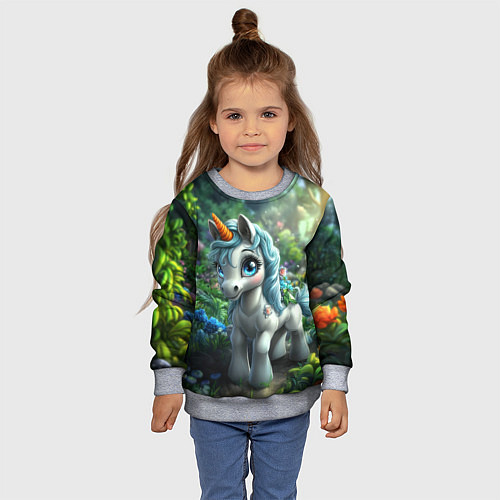Детский свитшот Единорожка в зеленом лесу / 3D-Меланж – фото 4