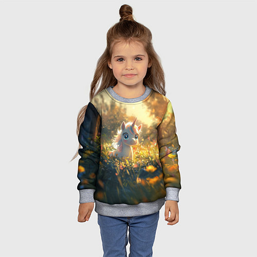 Детский свитшот Белая маленькая единорожка / 3D-Меланж – фото 4