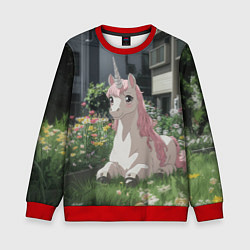 Свитшот детский Единорог в городе, цвет: 3D-красный