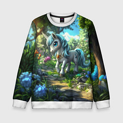 Свитшот детский Единорожка в дневном лесу, цвет: 3D-белый