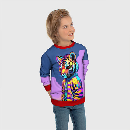 Детский свитшот Cool tiger cub - pop art / 3D-Красный – фото 3