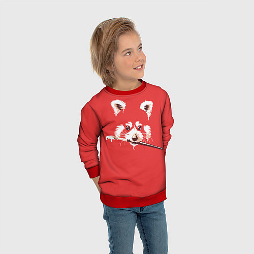 Детский свитшот Красная панда с кисточкой в зубах / 3D-Красный – фото 3
