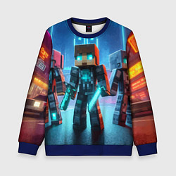 Свитшот детский Minecraft - ai art neon glow, цвет: 3D-синий