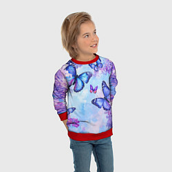 Свитшот детский Бабочки и сирень - нежная голубая живопись, цвет: 3D-красный — фото 2