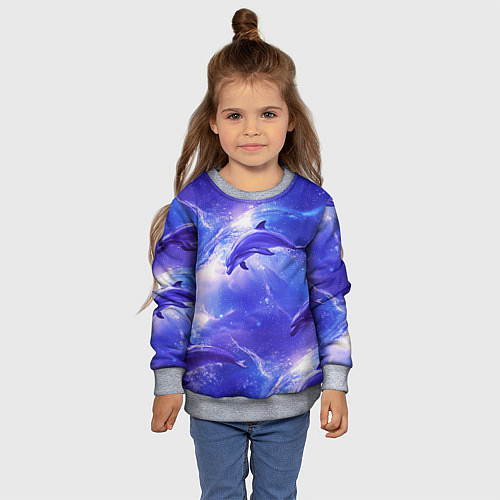 Детский свитшот Дельфины в волшебном море паттерн / 3D-Меланж – фото 4
