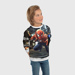 Свитшот детский Человек-паук запускает паутину, цвет: 3D-белый — фото 2