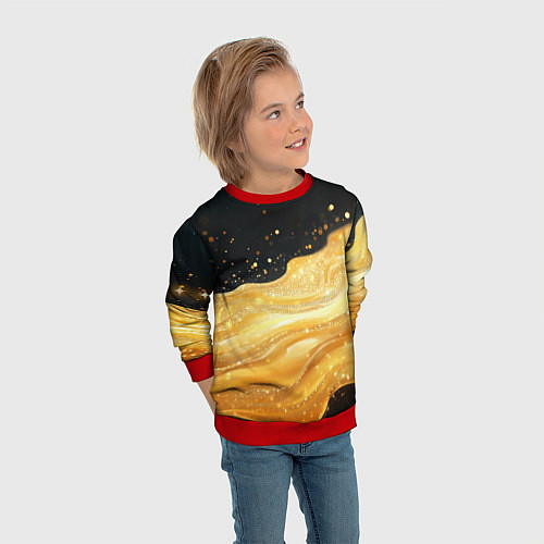 Детский свитшот Золотистая материя на черном фоне / 3D-Красный – фото 3