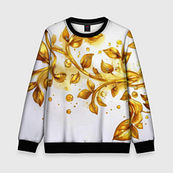 Свитшот детский Золотые листья на белом, цвет: 3D-черный