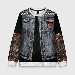 Свитшот детский Джинсовка с татуировками самурай киберпанк, цвет: 3D-белый